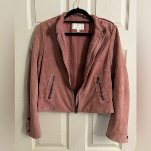 Etcetera Dusty Rose Genuine Suede Moto Metal Zip Up Punk Jacket